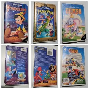 Lot of 3 vintage Walt Disney's VHS Dumbo, Pinocchio & Peter Pan used